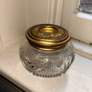 Victorian Art Nouveau Cut Glass Hair Receiver With Gold Lid